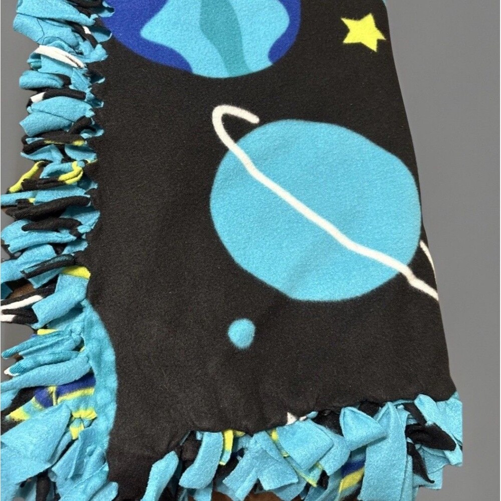 Handtied Fleece Blanket Solar System Reversible To Blue 58 Inches X 48 Inches